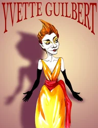 Yvette Guilbert, fransk skuespillerinde og cabaretsangerinde, (1867 - 1944) karikatur, med bogstaver i stil med en plakat fra belle epoque